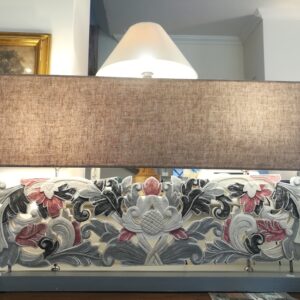 LAMPADA INDONESIANA GHILI CON FREGIO COLORATO ROSA E GRIGIO